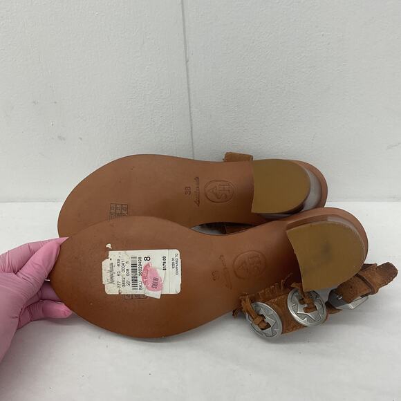 ASH Leather Boho Silver Accent Fringe Heel Sandals Brown Women's 8 Preowned - Picture 4 of 6